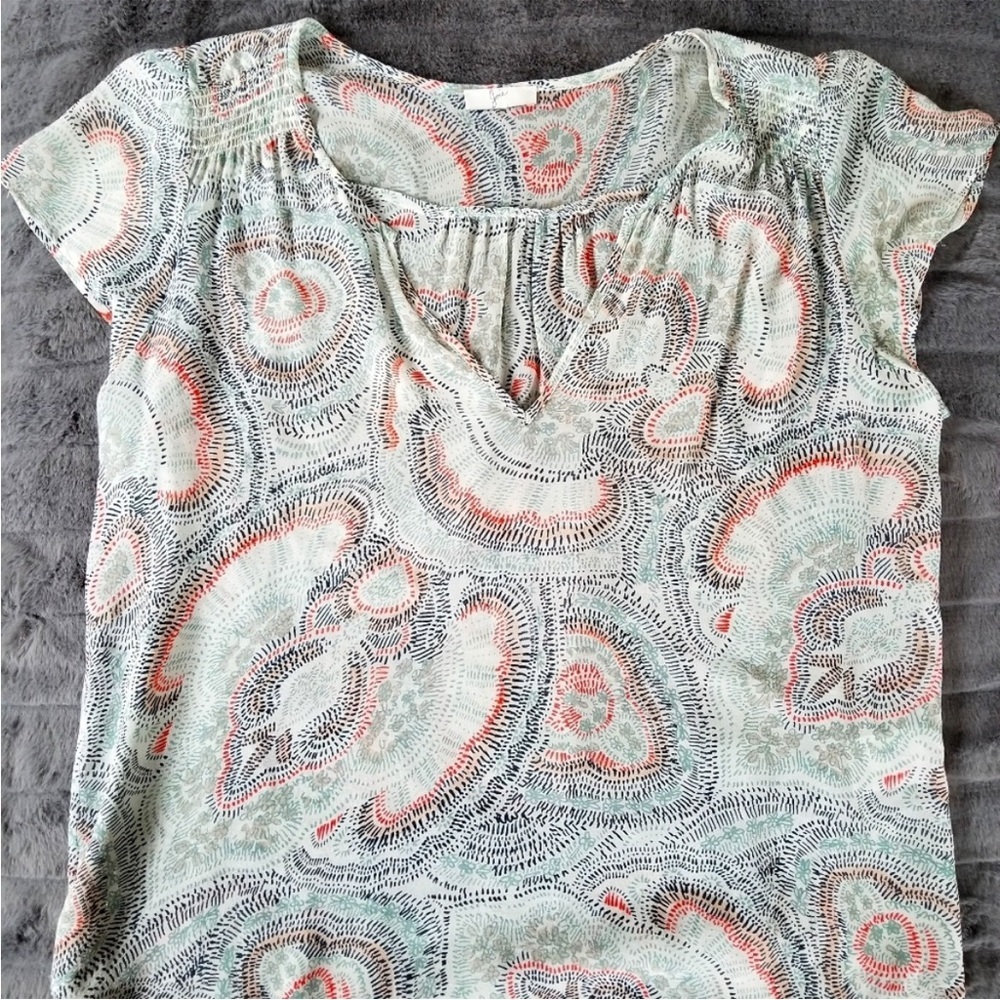 Joie - Sage Green Paisley Patterned Silk Top - M/L